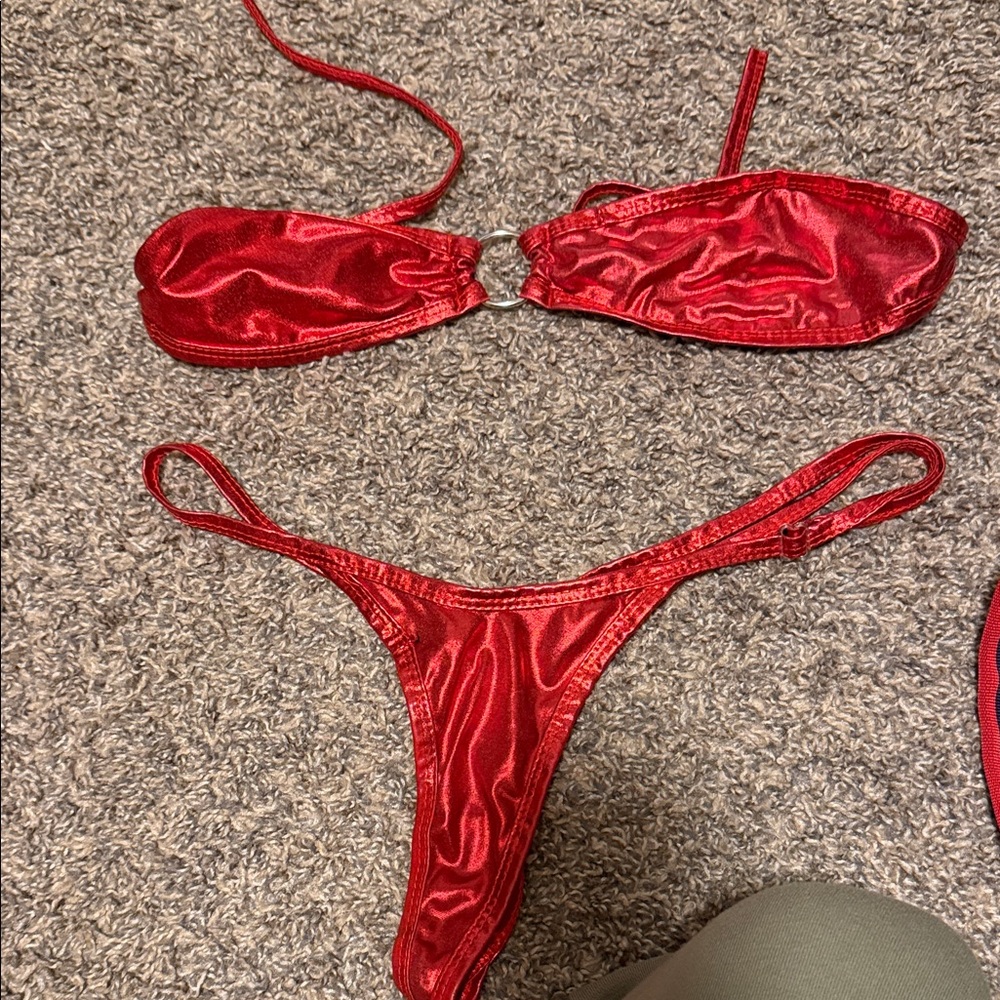 Elegant Red Satin Bikini Set